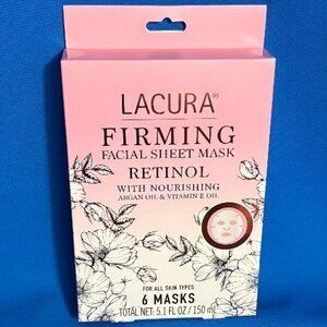 NEW 6 PK LACURA FIRMING / RETINOL & ARGAN OIL & VITAMIN E OIL FACIAL SHEET MASKS